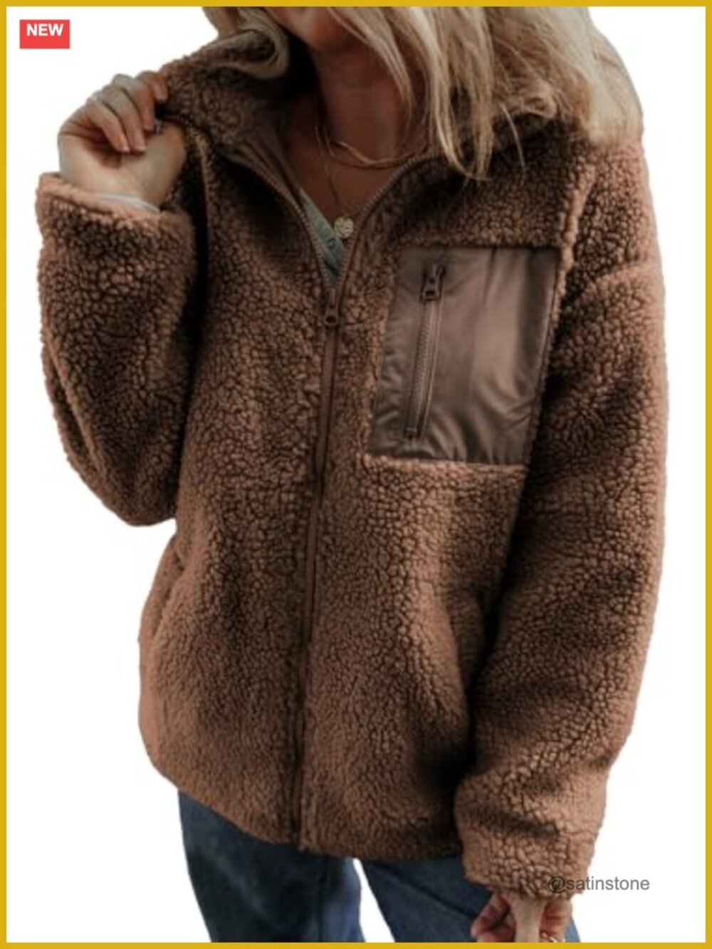 Women's Fleece Teddy Jacket Long Sleeve Warm Winter Coat Full Zip Sherpa